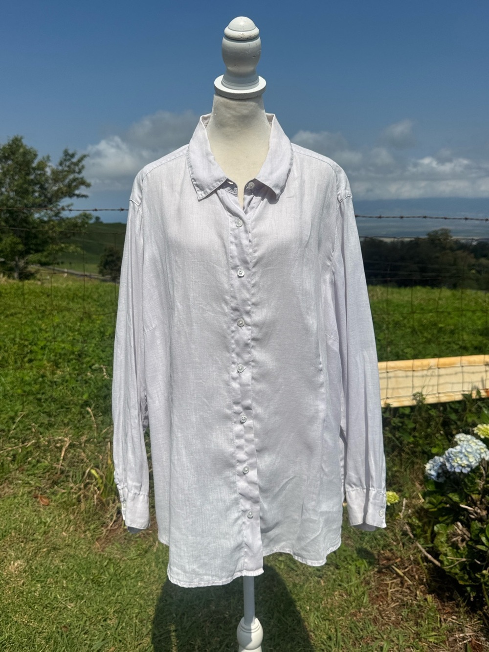 J.Jill light Lavender 100% linen button down long sleeve coastal beach shirt 2X